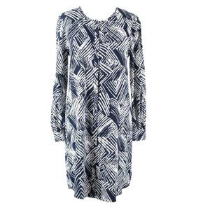 Trina Turk Sz 0 Navy Blue White Button Up Front 100% Rayon Shirt Dress
